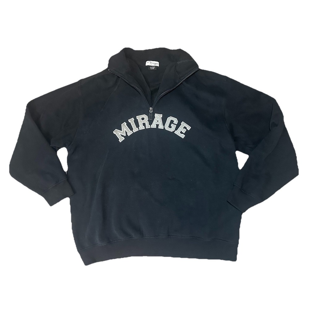 VTG 90's Mirage Casino‎ Las Vegas 1/4 Zip Black Embroidered Sweatshirt LARGE
